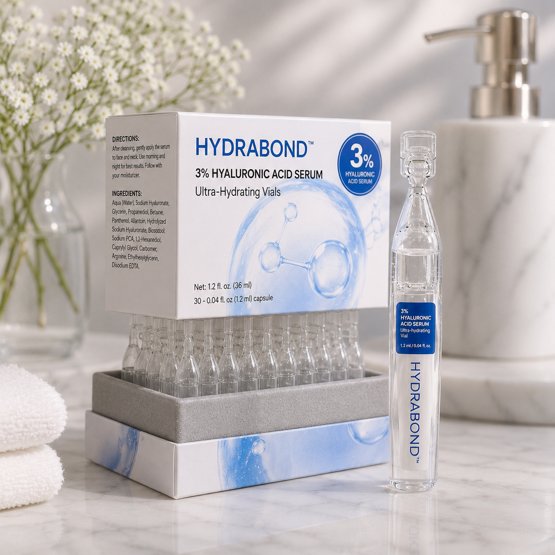 HYDRABOND™ 3% hyaluronic acid serum with single-use vials