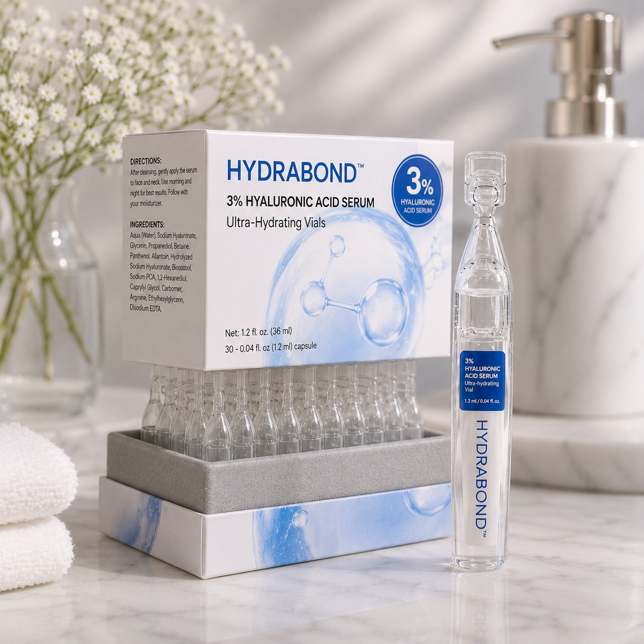 HYDRABOND™ 3% hyaluronic acid serum with single-use vials