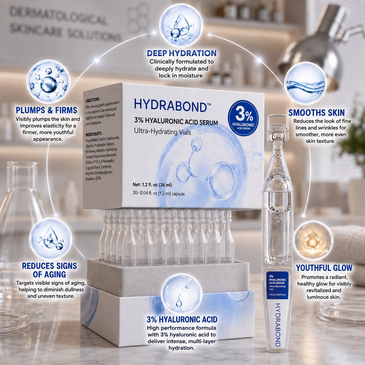 HYDRABOND™ 3% hyaluronic acid serum with 30 single-use vials